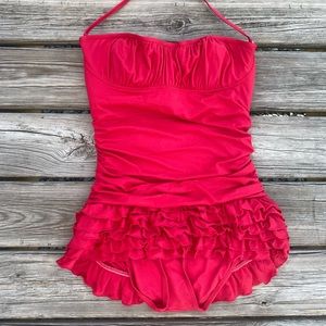 Juicy Couture Beach Royalty Retro Inspired One Piece Swimsuit Red | Size XL